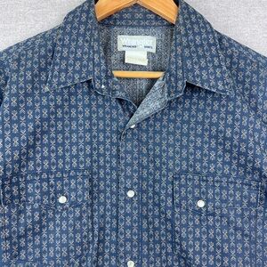 WRANGLER WRANCHR SHIRTS WESTERN PAISLEY PEARL SNAP SHIRT BLUE MENS L EXCELLENT